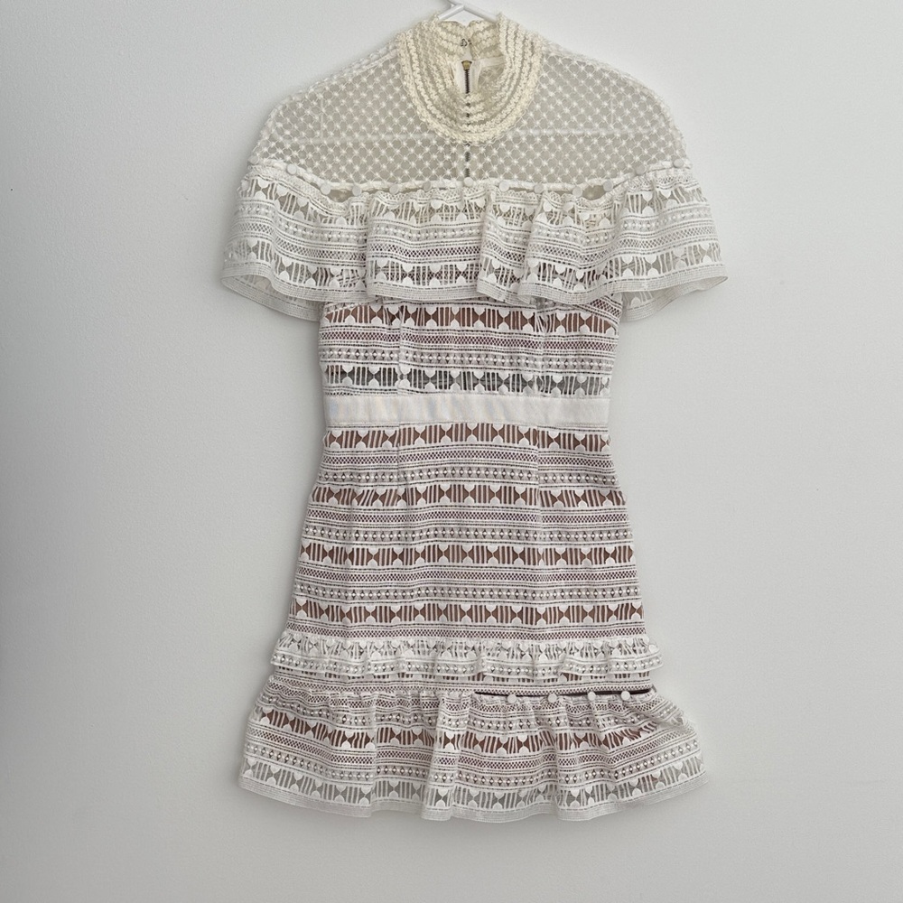 Self-Portrait Cream and Brown Lace Mini Dress size 2